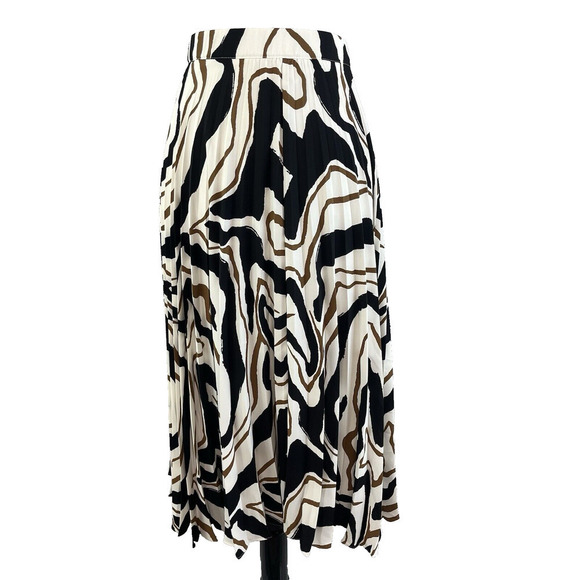 Chico's Skirt size 14 16 3 Black Brown Pleated Midi Sheer Modest Career Church - Picture 1 of 9